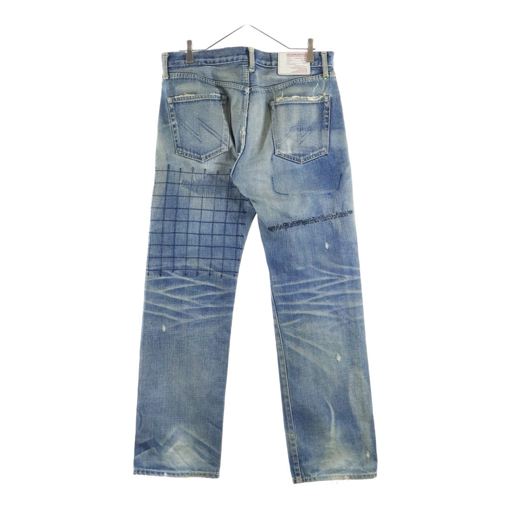 NEIGHBORHOOD(ネイバーフッド) 08AW ARCHIVE GRID SAVAGE DENIM PANTS アーカイブ グリッドサベージ ステッチデザイン ジップフライデニムパンツ インディゴ DCNH-PT-M11