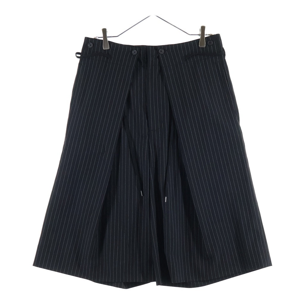 KUON(クオン) 25AW 3/4 HAKAMA TROUSERS ハカマ ストライプ柄 ツータック ジップフライ ハーフトラウザーズ スラックス ブラック 145PT023500