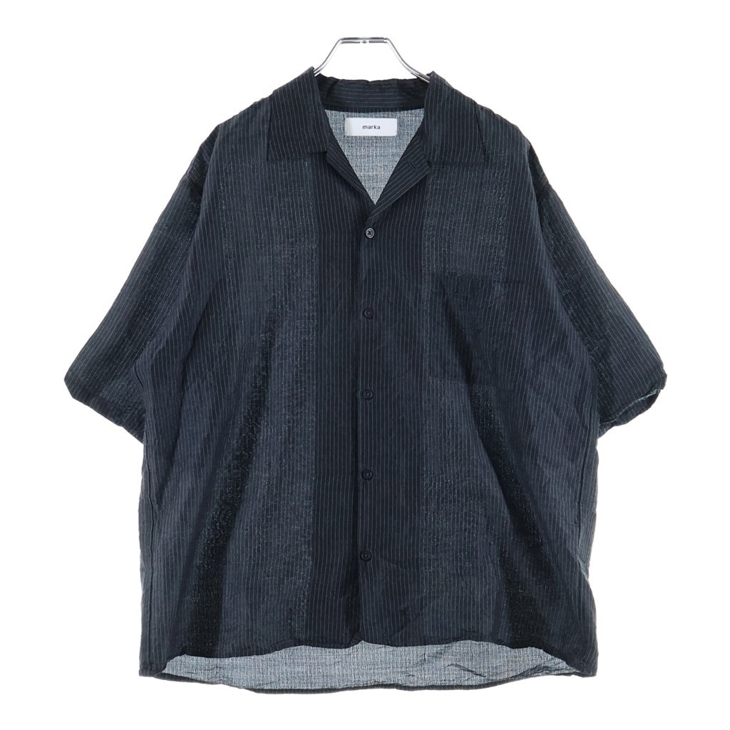 marka(マーカ) 26SS OPEN COLLAR S/S SHIRT WOOL SILK FEATHER CLOTH ウール シルク混 ストライプ柄 オープンカラー半袖シャツ ブラック M26A15SH02B