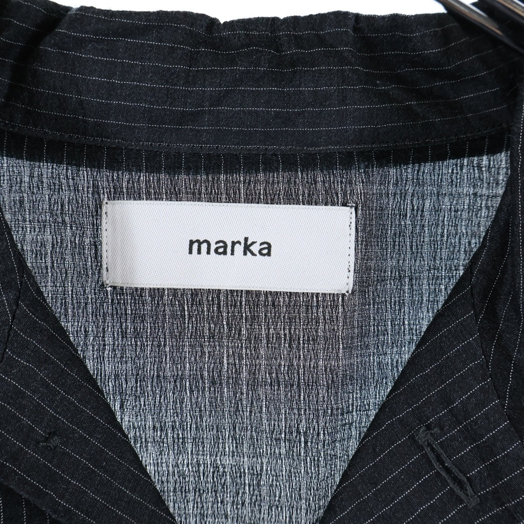 marka(マーカ) 26SS OPEN COLLAR S/S SHIRT WOOL SILK FEATHER CLOTH ウール シルク混 ストライプ柄 オープンカラー半袖シャツ ブラック M26A15SH02B