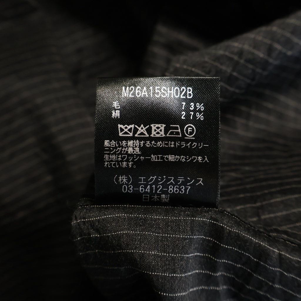 marka(マーカ) 26SS OPEN COLLAR S/S SHIRT WOOL SILK FEATHER CLOTH ウール シルク混 ストライプ柄 オープンカラー半袖シャツ ブラック M26A15SH02B