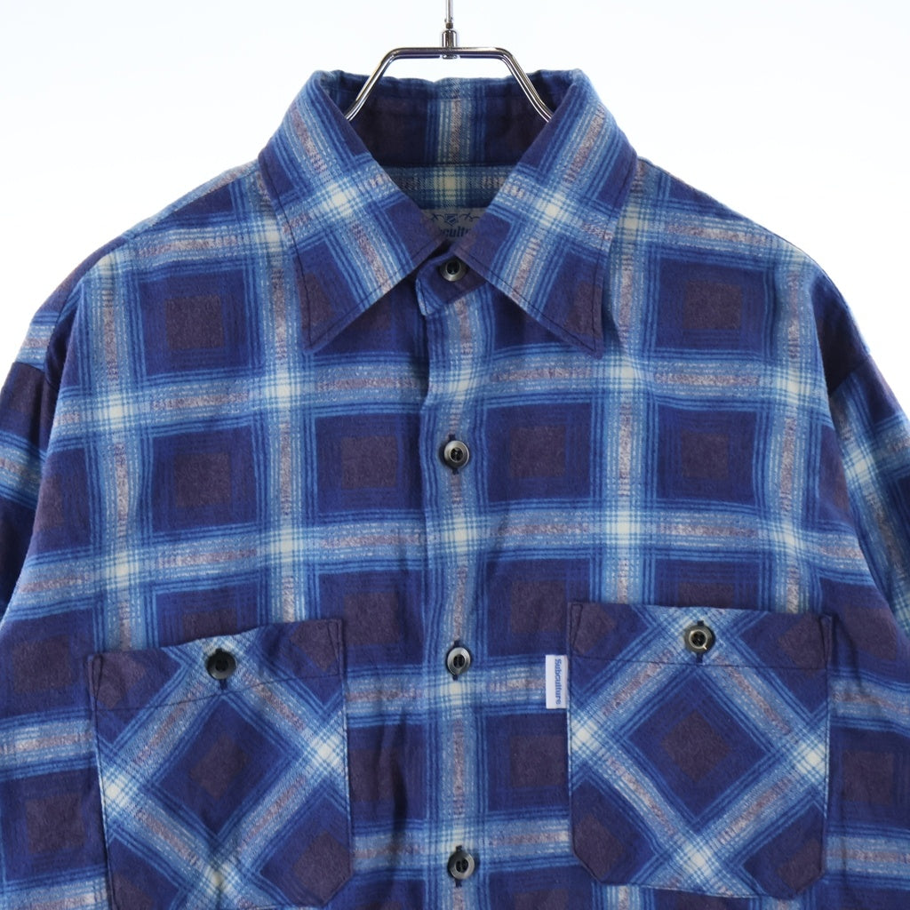 SUBCULTURE(サブカルチャー) 25AW COTTON CHECK SHIRT オンブレチェックプリント コットン 長袖シャツ ブルー SCTP-A2503