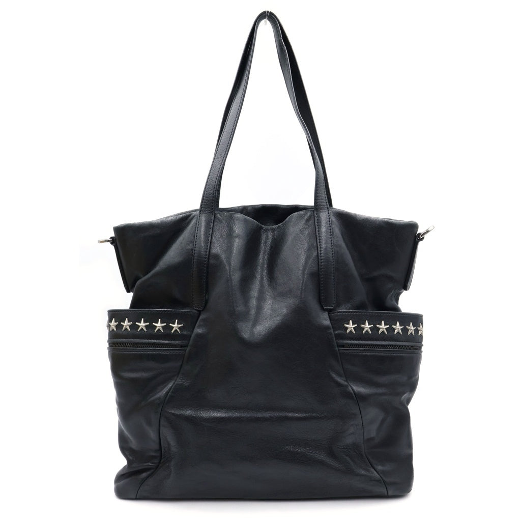 JIMMY CHOO(ジミーチュウ) BALFOUR バルフォア 2WAY ロゴ スタースタッズ レザー トートバッグ ショルダーバッグ ブラック