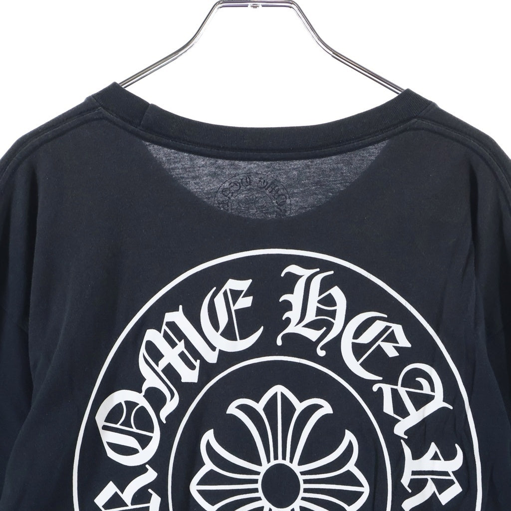 CHROME HEARTS(クロムハーツ) NEW YORK LIMITED FLORAL CROSS HORSESHOE L/S TEE ニューヨーク限定 袖フローラルクロス ホースシュー ロゴプリント ポケット クルーネック 長袖Tシャツ カットソー ブラック