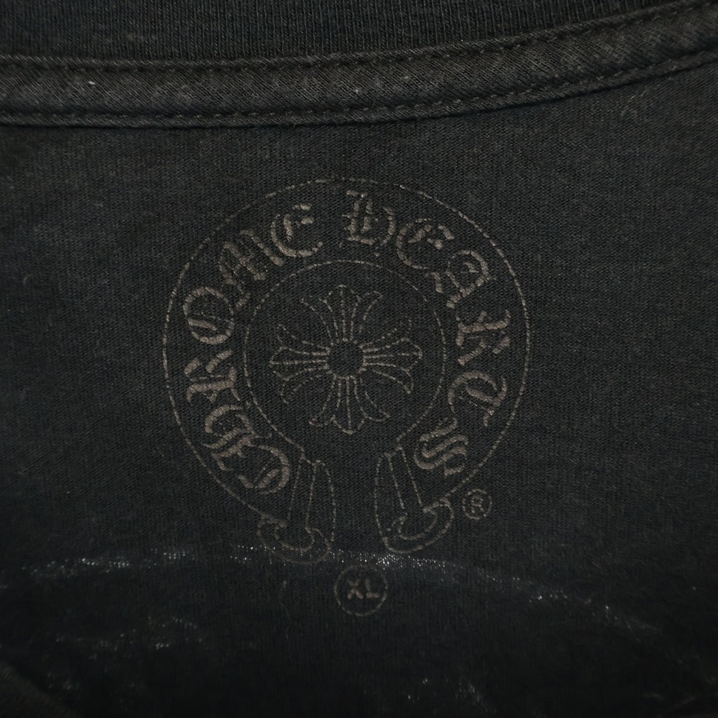 CHROME HEARTS(クロムハーツ) NEW YORK LIMITED FLORAL CROSS HORSESHOE L/S TEE ニューヨーク限定 袖フローラルクロス ホースシュー ロゴプリント ポケット クルーネック 長袖Tシャツ カットソー ブラック