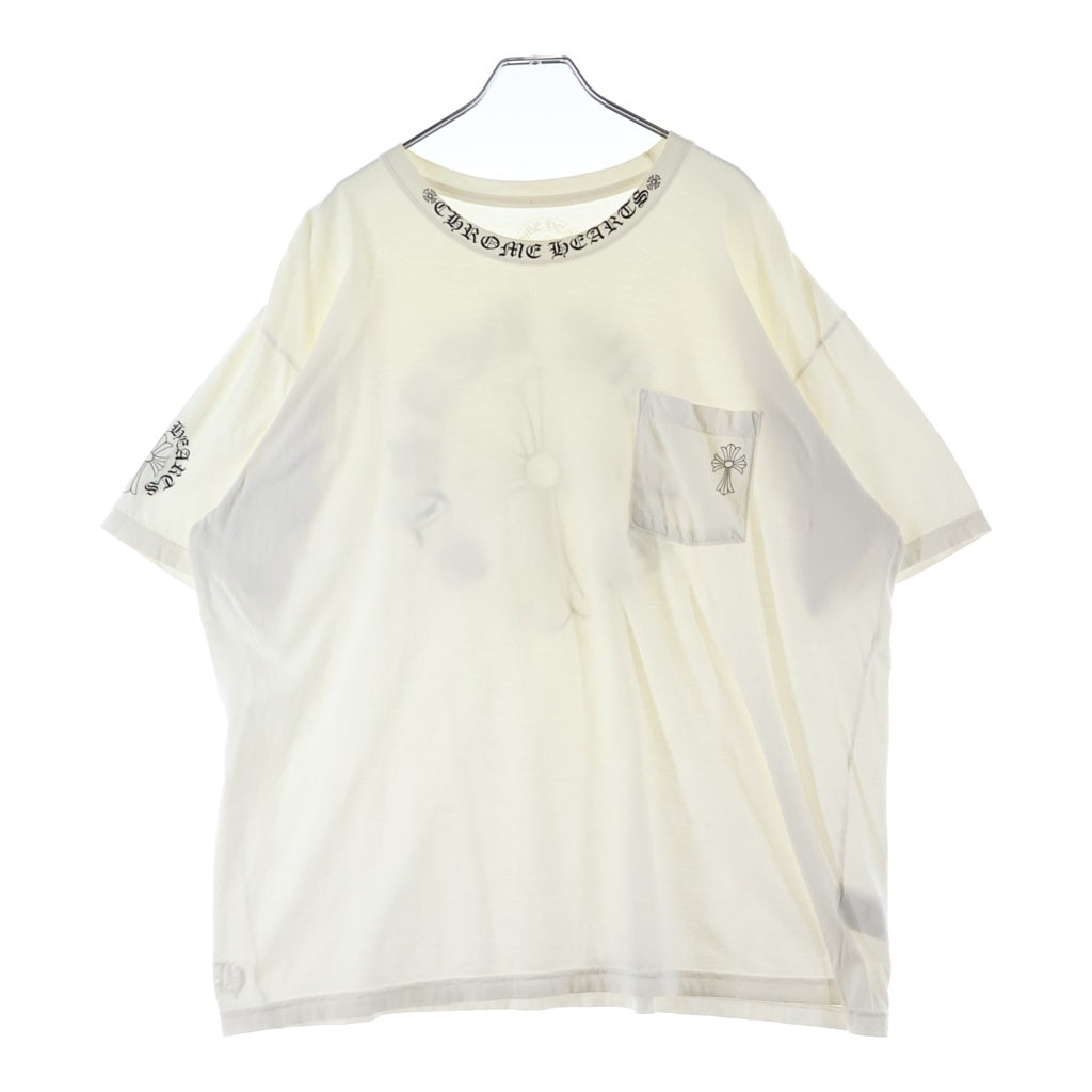 CHROME HEARTS(クロムハーツ) BACK CH CROSS NECK PRINT S/S TEE バックCHクロス ネックロゴプリント ポケット クルーネック 半袖Tシャツ カットソー ホワイト