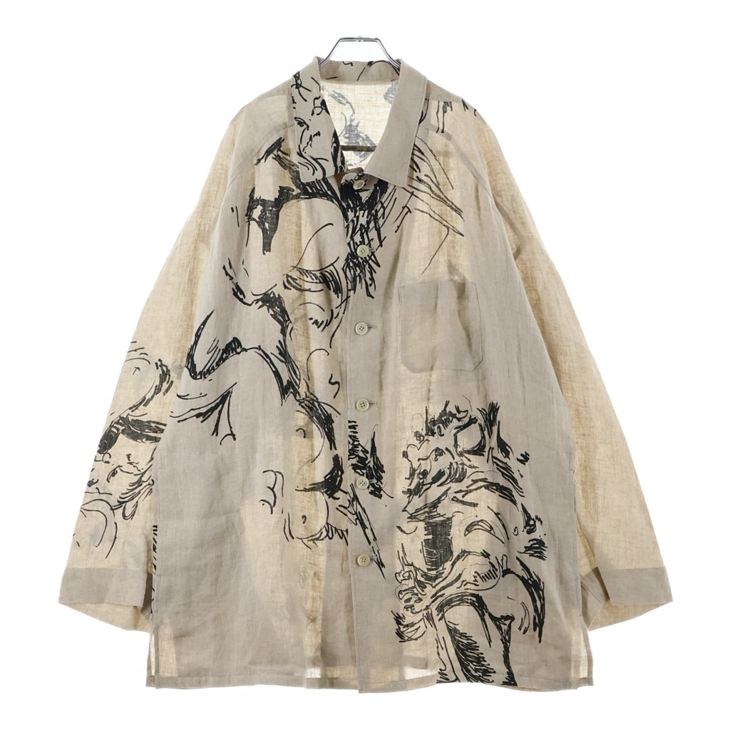 Yohji Yamamoto POUR HOMME(ヨウジヤマモト プールオム) 18SS 朝倉優佳 リネン 総柄 オーバーサイズ 長袖シャツジャケット ベージュ HW-B40-315