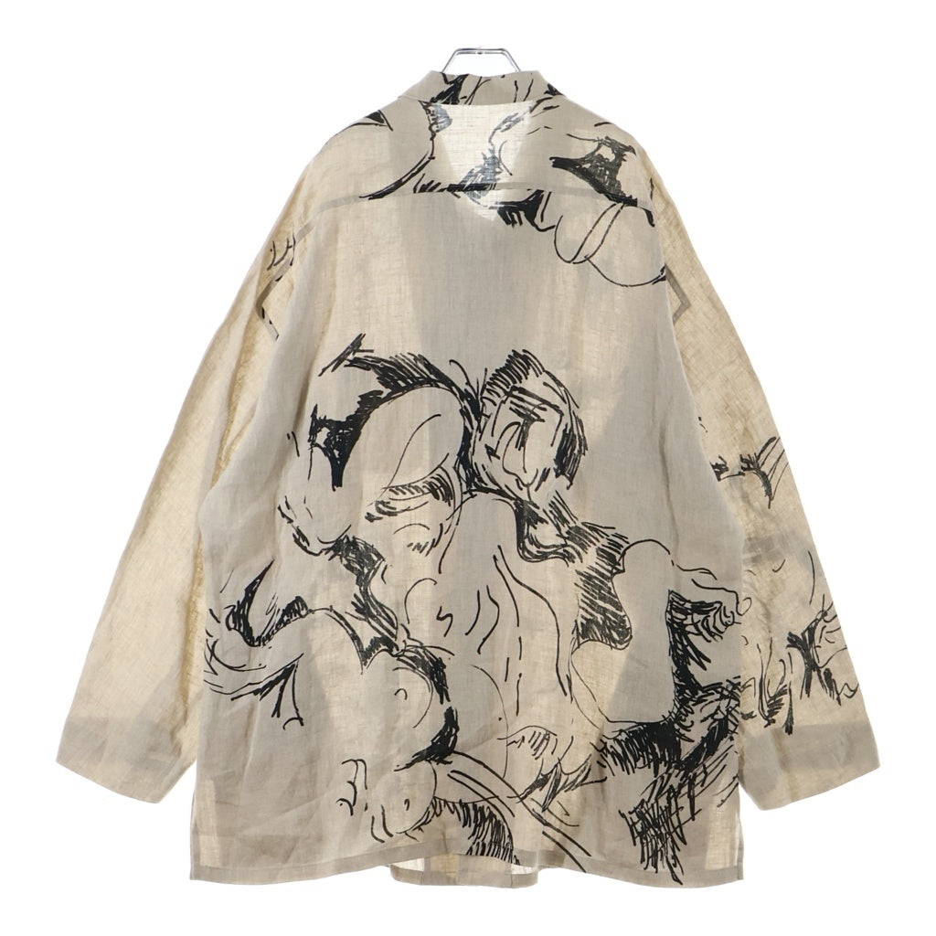 Yohji Yamamoto POUR HOMME(ヨウジヤマモト プールオム) 18SS 朝倉優佳 リネン 総柄 オーバーサイズ 長袖シャツジャケット ベージュ HW-B40-315