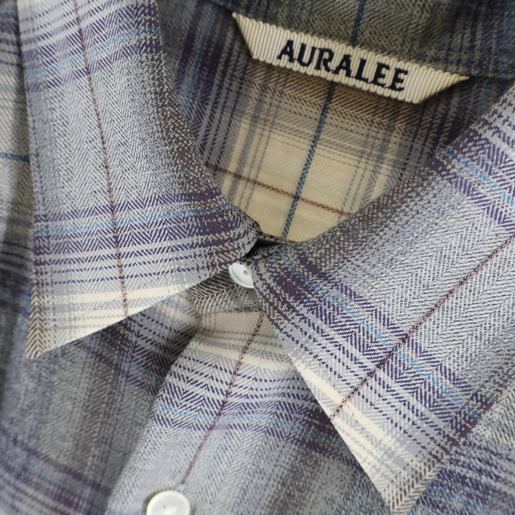 AURALEE(オーラリー) 23AW SUPER LIGHT WOOL CHECK SHIRT スーパーライト ウール レギュラーカラー 長袖チェックシャツ グレー/ベージュ A23ASO1LC