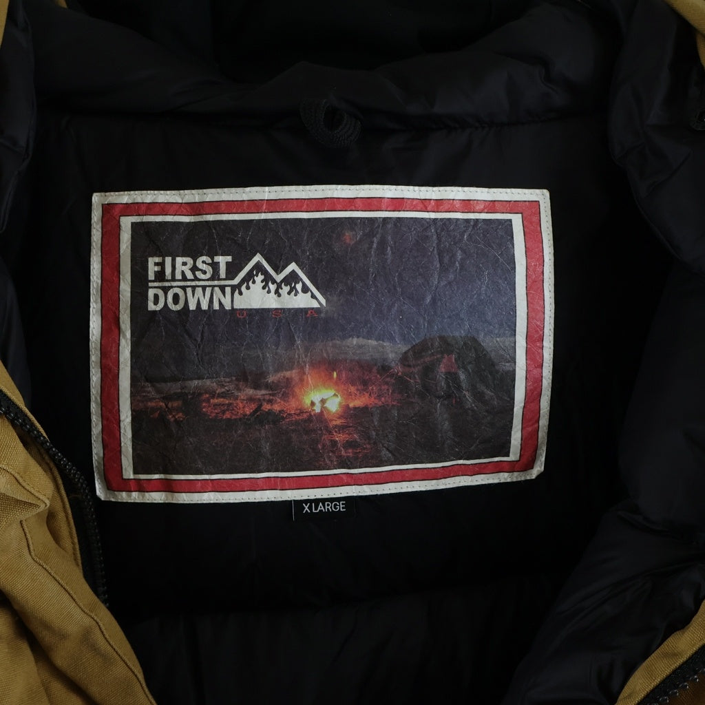 FIRST DOWN(ファーストダウン) ×FREAK'S STORE ORANGE FIRE PROOF フリークスストア オレンジファイヤープルーフ パネルショート フーデッドダウンジャケット ブラウン 213-1504