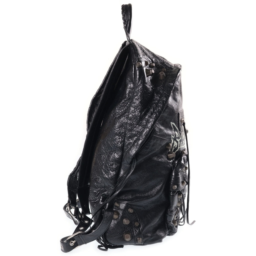 BALENCIAGA(バレンシアガ) LE CAGOLE DIY METAL ルカゴール ロゴペイント メタルスタッズ付き レザーバックパック リュック ブラック 766297