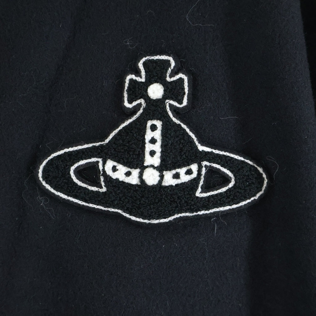 Vivienne Westwood MAN(ヴィヴィアンウエストウッドマン) オーブロゴワッペン付き レザー切り替え バーシティジャケット スタジアムジャンパー ブラック 26-12-452003