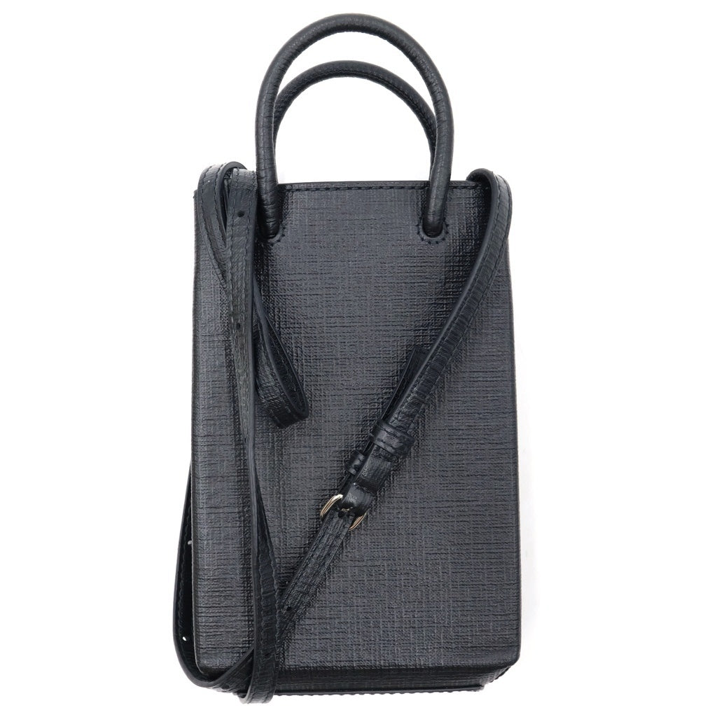 BALENCIAGA(バレンシアガ) SHOPPING PHONE HOLDER ショッピングフォンホルダー ロゴプリント レザーショルダーバッグ ハンドバッグ ブラック 593826