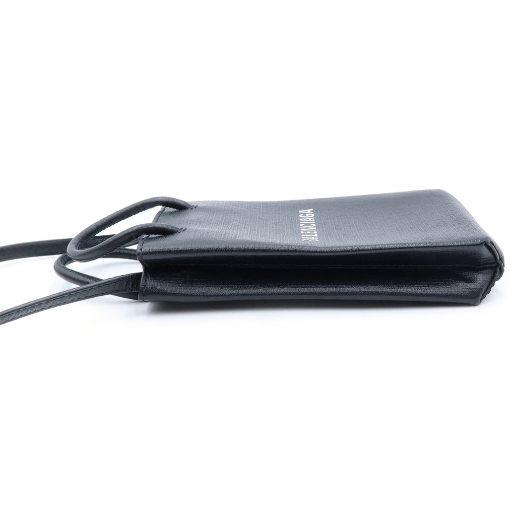 BALENCIAGA(バレンシアガ) SHOPPING PHONE HOLDER ショッピングフォンホルダー ロゴプリント レザーショルダーバッグ ハンドバッグ ブラック 593826