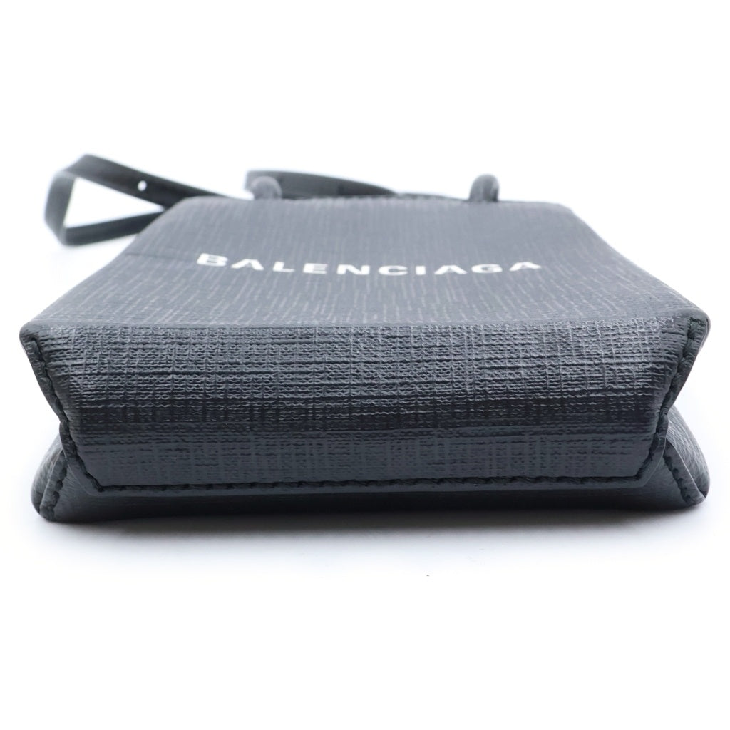 BALENCIAGA(バレンシアガ) SHOPPING PHONE HOLDER ショッピングフォンホルダー ロゴプリント レザーショルダーバッグ ハンドバッグ ブラック 593826