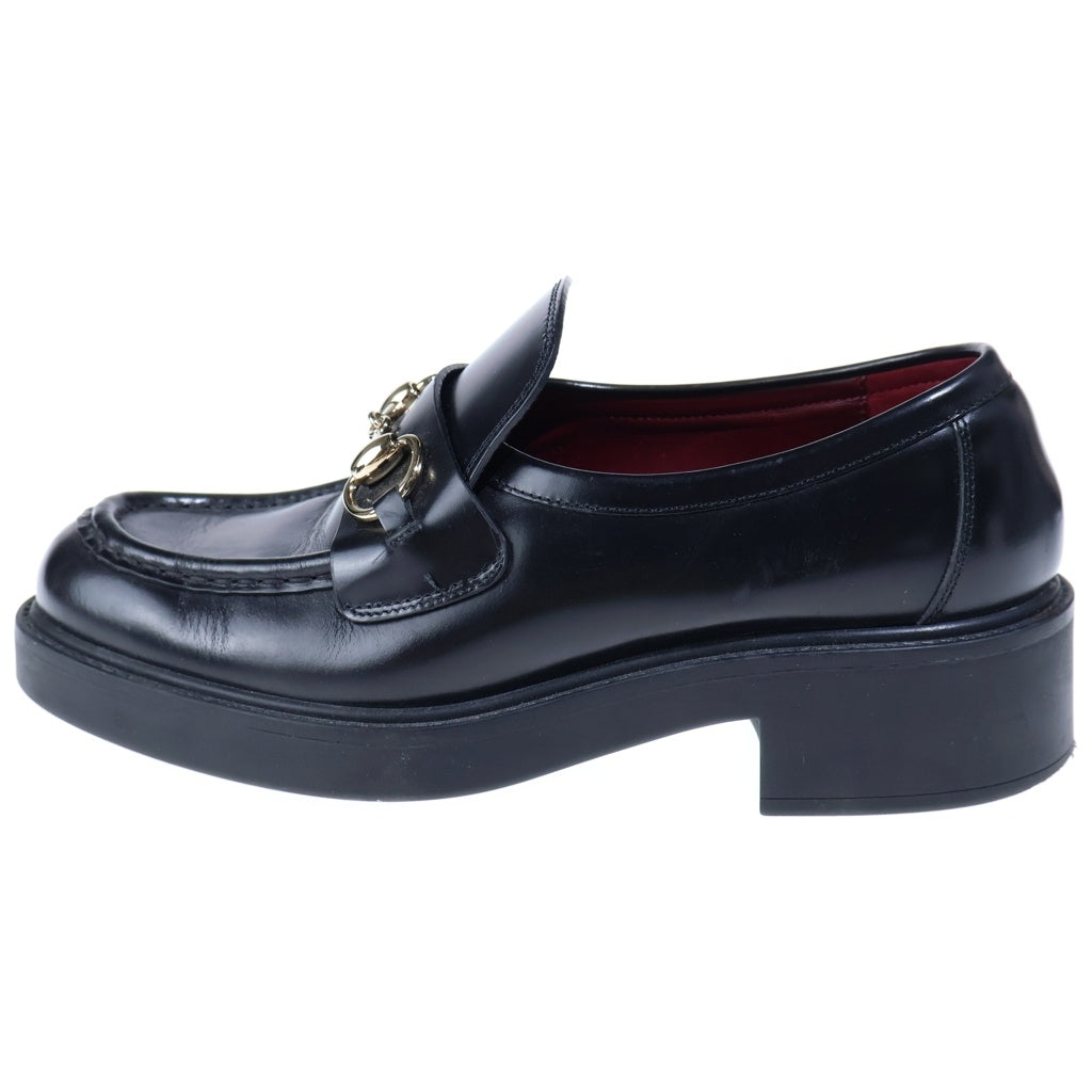 GUCCI(グッチ) ホースビット プラットフォーム レザーローファー ゴールド金具 レディース ブラック 794378