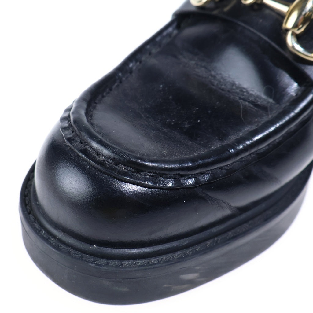 GUCCI(グッチ) ホースビット プラットフォーム レザーローファー ゴールド金具 レディース ブラック 794378