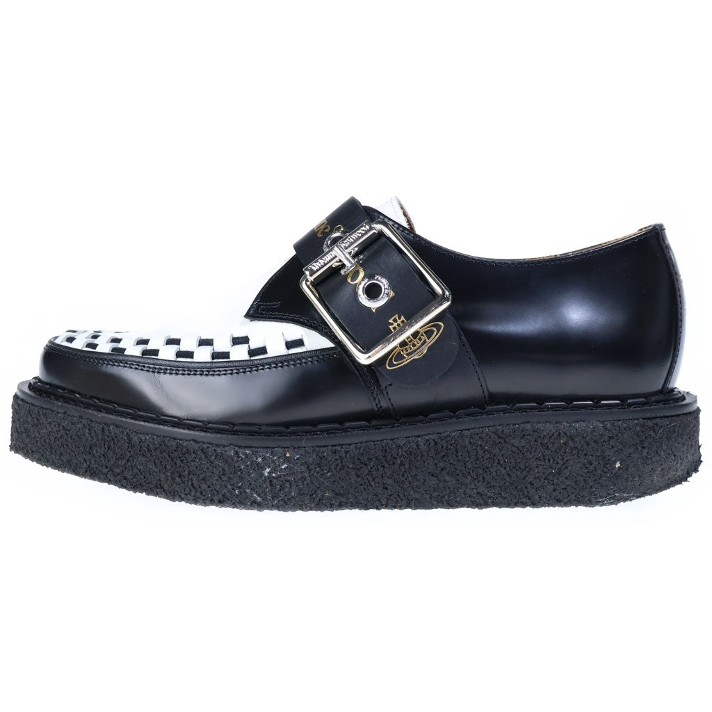 Vivienne Westwood(ヴィヴィアンウエストウッド) ×GEORGE COX POINT TOE MONK ジョージコックス ロゴベルト クレープソール ポイントトゥモンク レザードレスシューズ ブラック/ホワイト 72050015U