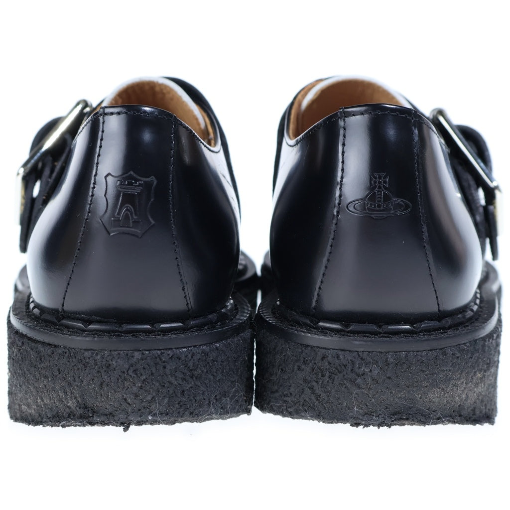 Vivienne Westwood(ヴィヴィアンウエストウッド) ×GEORGE COX POINT TOE MONK ジョージコックス ロゴベルト クレープソール ポイントトゥモンク レザードレスシューズ ブラック/ホワイト 72050015U