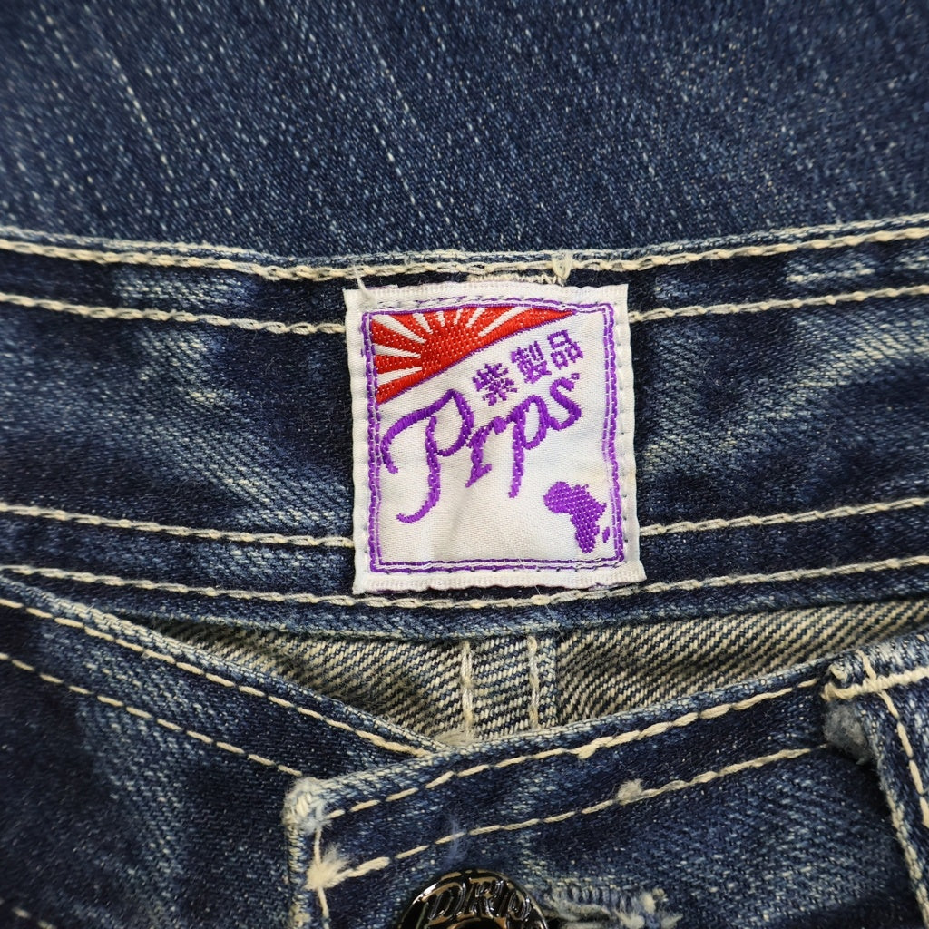 NO BRAND(ノーブランド) PRPS ピーアールピーエス 紫製品 パープルプロダクツ サークルステッチ ワイドデニムパンツ インディゴ