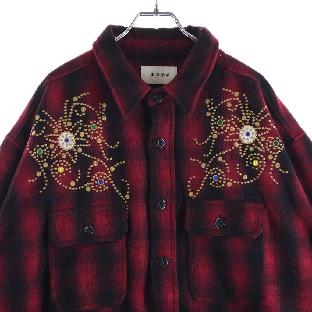 MAYO(メイヨー) 24AW WOOL EMBROIDERY CHECK SHIRT JACKET ウール チェック柄 エンブロイダリー 長袖シャツジャケット レッド 24MY-SSHJK01