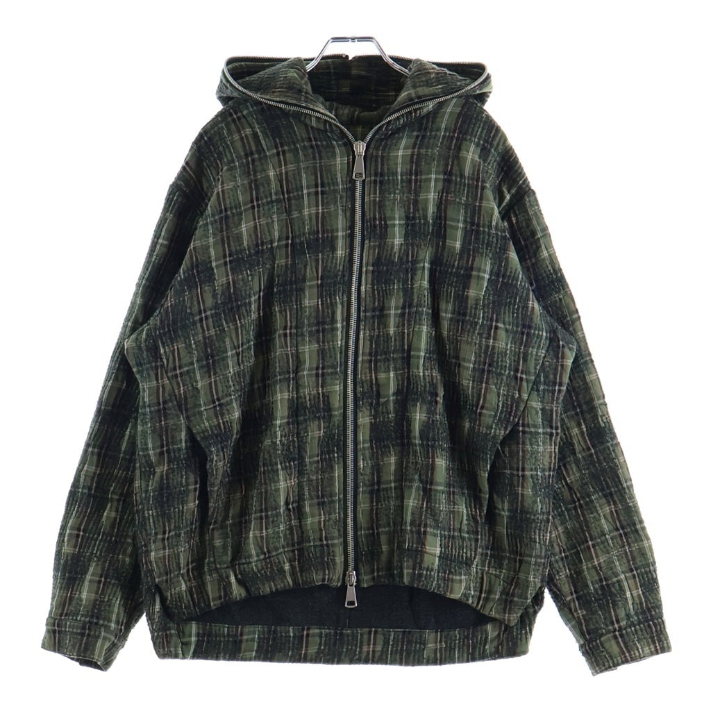 A.F ARTEFACT(エーエフアーティファクト) 25AW NEEDLE PUNCH PLAID FABRIC ZIPPER ニードルパンチ プレイド ファブリック コットン チェック柄 ジップアップフーディ グリーン
