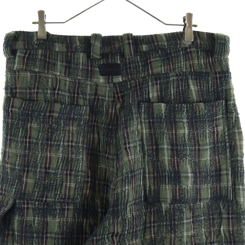 A.F ARTEFACT(エーエフアーティファクト) 25AW NEEDLE PUNCH PLAID FABRIC PANTS ニードルパンチ プレイド ファブリック コットン チェック柄 ワイドパンツ グリーン