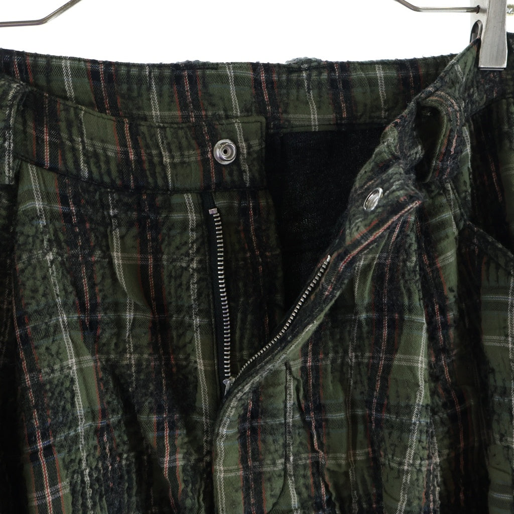 A.F ARTEFACT(エーエフアーティファクト) 25AW NEEDLE PUNCH PLAID FABRIC PANTS ニードルパンチ プレイド ファブリック コットン チェック柄 ワイドパンツ グリーン