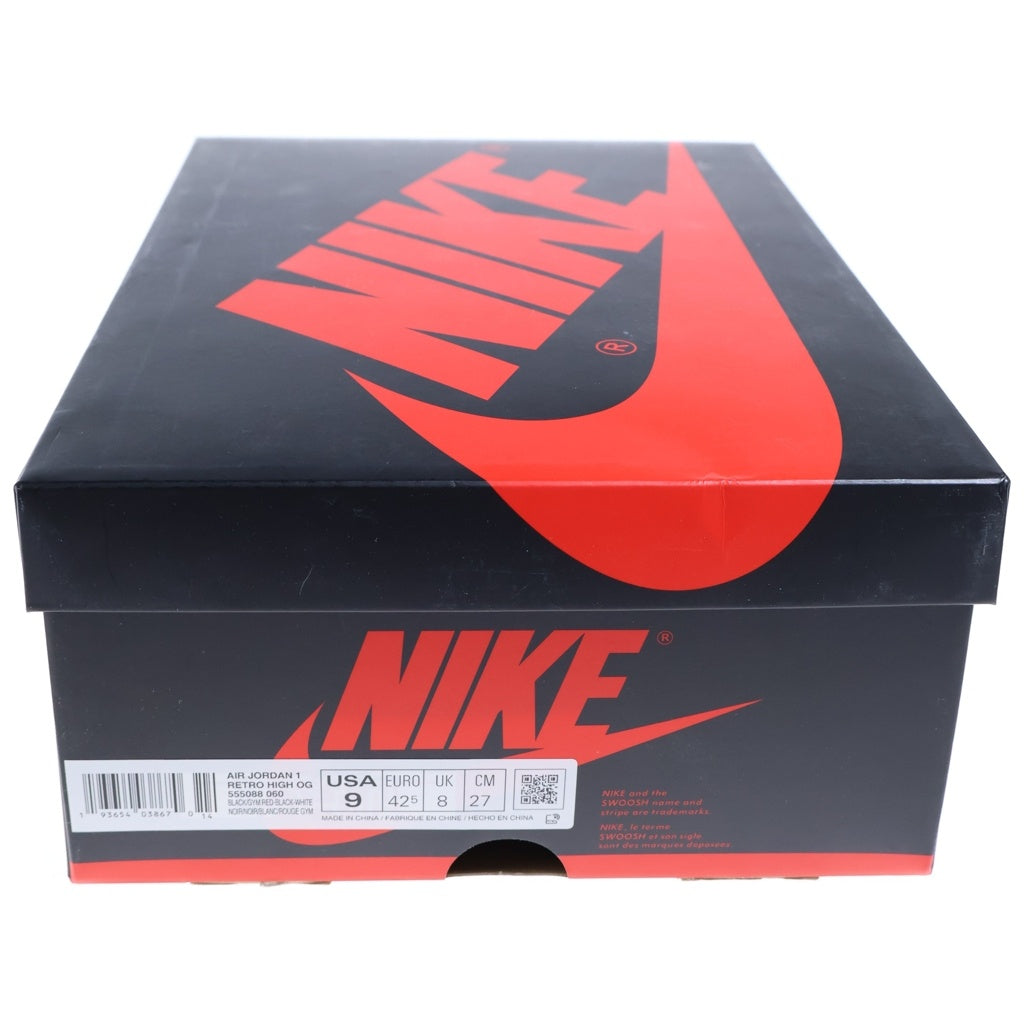 NIKE(ナイキ) AIR JORDAN RETRO HIGH OG BLACK METALLIC SILVER GYM RED エア ジョーダン 1 レトロ ブラック メタリックシルバー ジムレッド ハイカットスニーカー US9/27cm 555088-060
