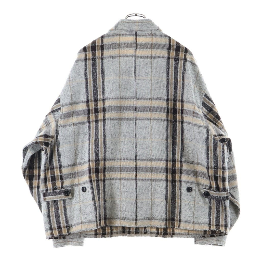 URU TOKYO(ウル トーキョー) 24AW WOOL ALPACA CHECK COVERALL JACKET ウール アルパカ カバーオール チェック柄 ジャケット グレー