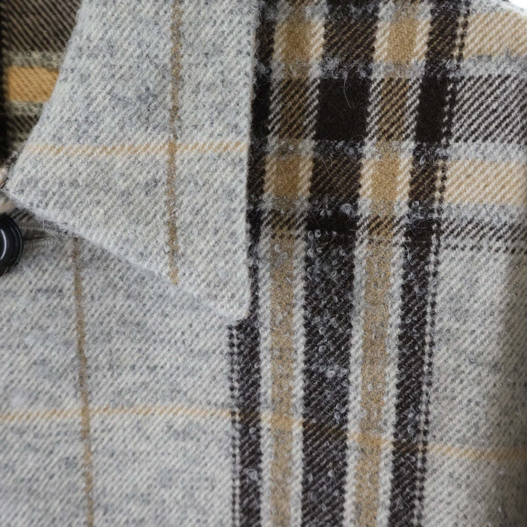 URU TOKYO(ウル トーキョー) 24AW WOOL ALPACA CHECK COVERALL JACKET ウール アルパカ カバーオール チェック柄 ジャケット グレー
