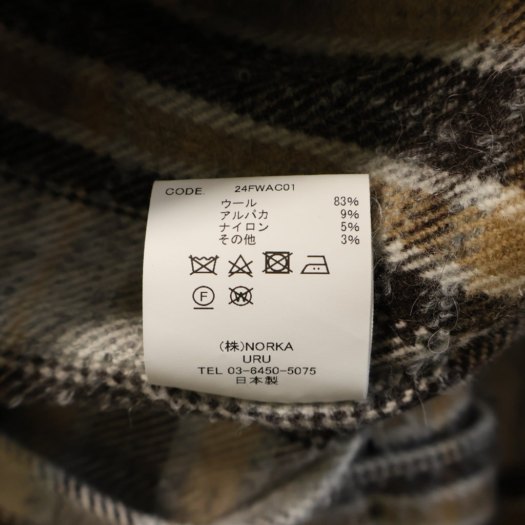 URU TOKYO(ウル トーキョー) 24AW WOOL ALPACA CHECK COVERALL JACKET ウール アルパカ カバーオール チェック柄 ジャケット グレー