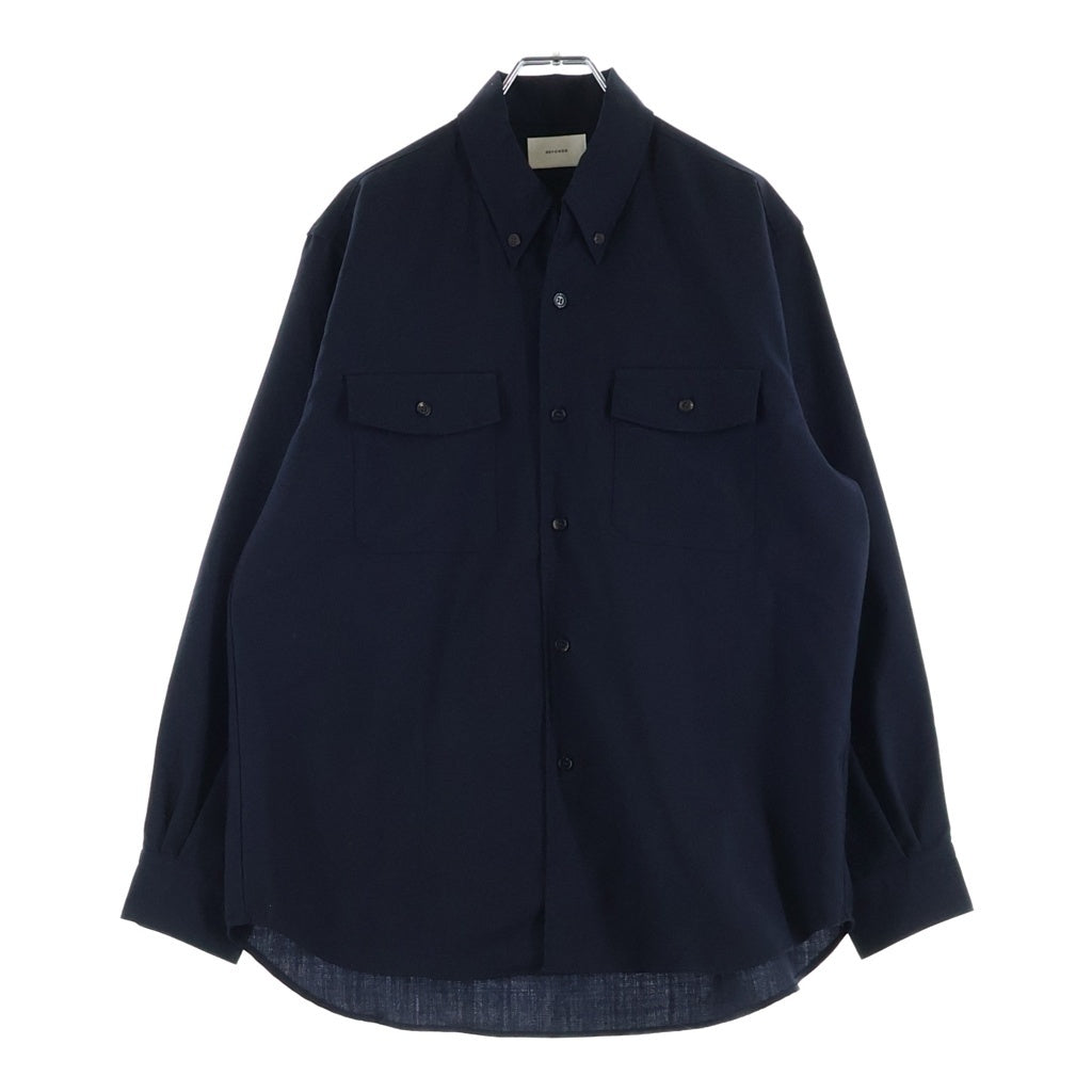 NO BRAND(ノーブランド) REFOMED WOOL MID リフォメッド ウールミッド ボタンダウン 長袖シャツ ネイビー RESH-YN01