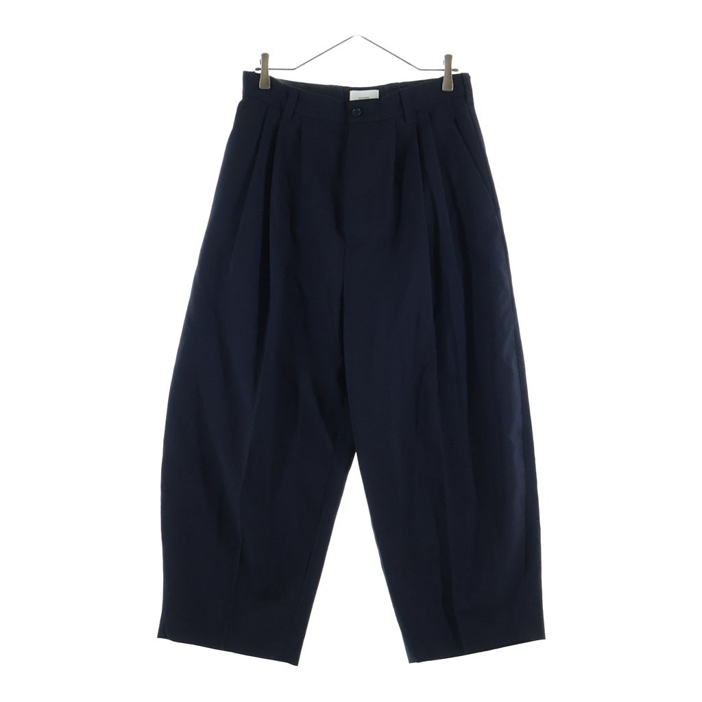 NO BRAND(ノーブランド) REFOMED WOOL SLEEK リフォメッド 3タック ウール ワイドスラックス ネイビー REPT-YN01