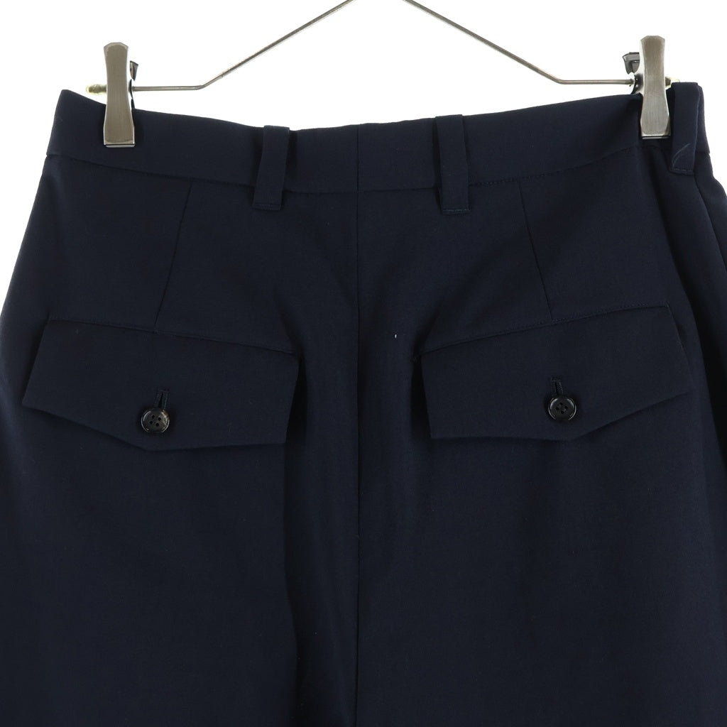 NO BRAND(ノーブランド) REFOMED WOOL SLEEK リフォメッド 3タック ウール ワイドスラックス ネイビー REPT-YN01