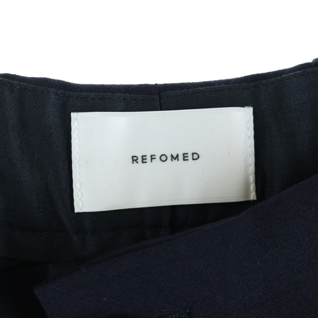 NO BRAND(ノーブランド) REFOMED WOOL SLEEK リフォメッド 3タック ウール ワイドスラックス ネイビー REPT-YN01