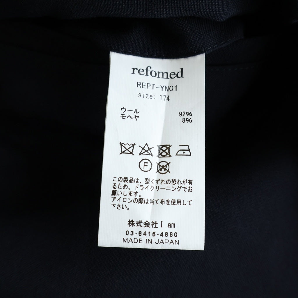 NO BRAND(ノーブランド) REFOMED WOOL SLEEK リフォメッド 3タック ウール ワイドスラックス ネイビー REPT-YN01