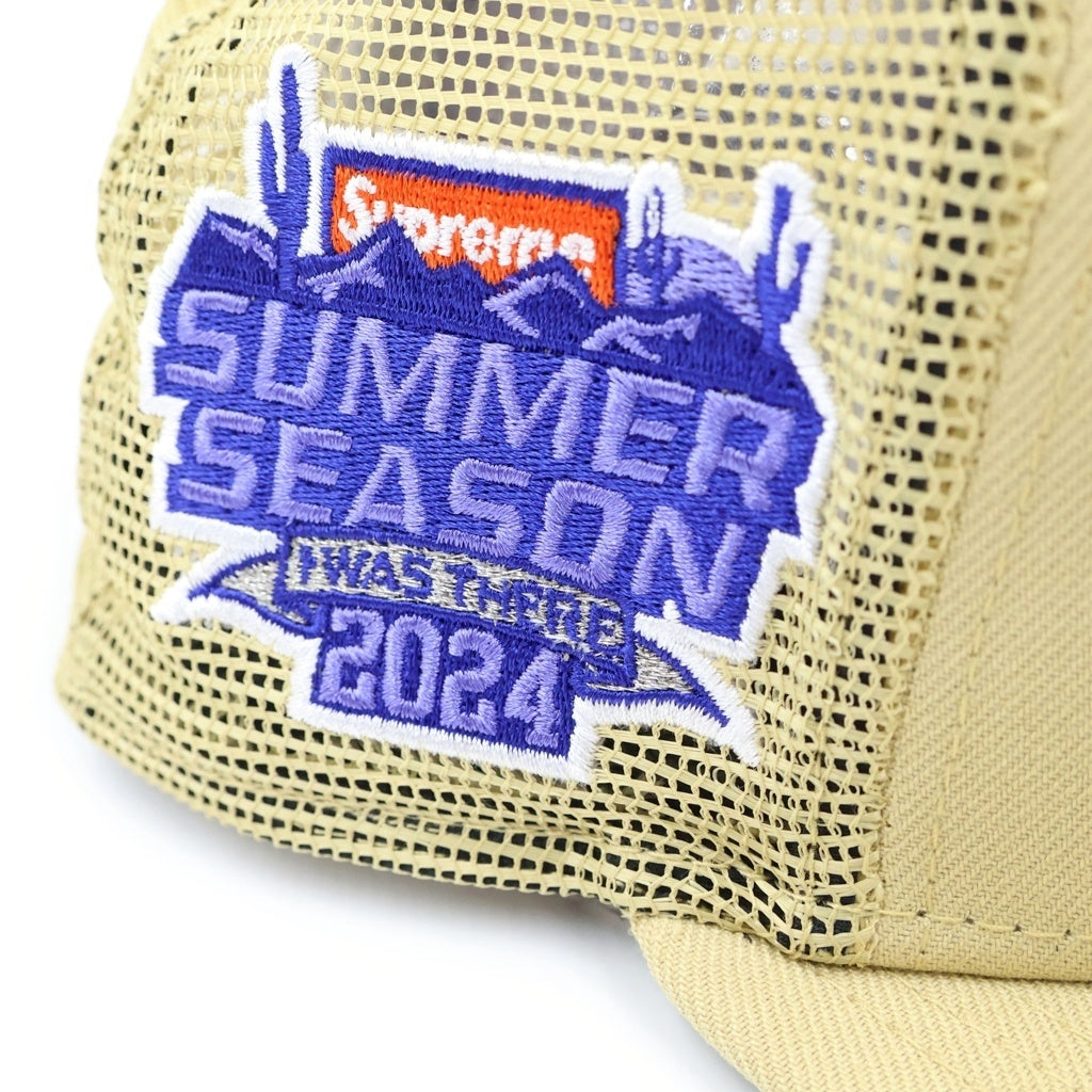 SUPREME(シュプリーム) 24SS ×NEW ERA Box Logo Mesh Back Cap ニューエラ ボックスロゴ 6パネル メッシュ ベースボールキャップ ベージュ