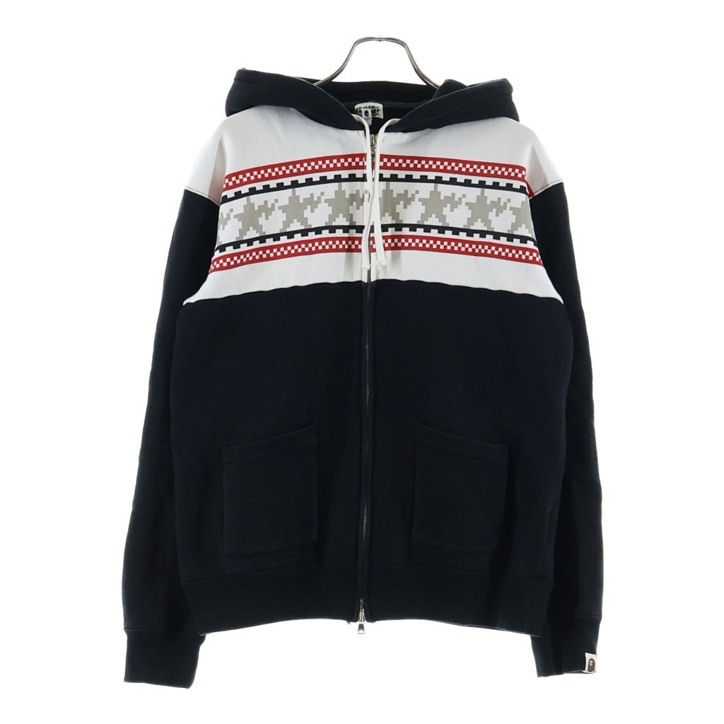 BAPE BY A BATHING APE(ベイプ ア ベイシング エイプ) ノルディック柄 初期タグ ジップアップスウェットパーカー フーディー ブラック