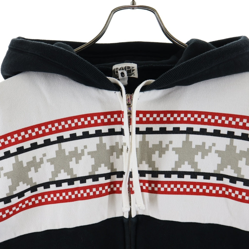 BAPE BY A BATHING APE(ベイプ ア ベイシング エイプ) ノルディック柄 初期タグ ジップアップスウェットパーカー フーディー ブラック