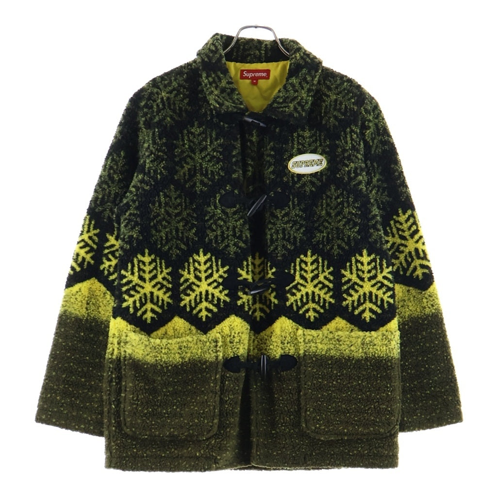 SUPREME(シュプリーム) 18AW Snowflake Toggle Fleece Jacket スノーフレークトグルフリースジャケット ボア アーガイル総柄フリースハーフコート ブラック/イエロー