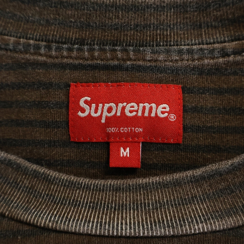 SUPREME(シュプリーム) 20AW Micro Stripe L/S Top マイクロ ストライプ クルーネック長袖Tシャツ カットソー ブラウン