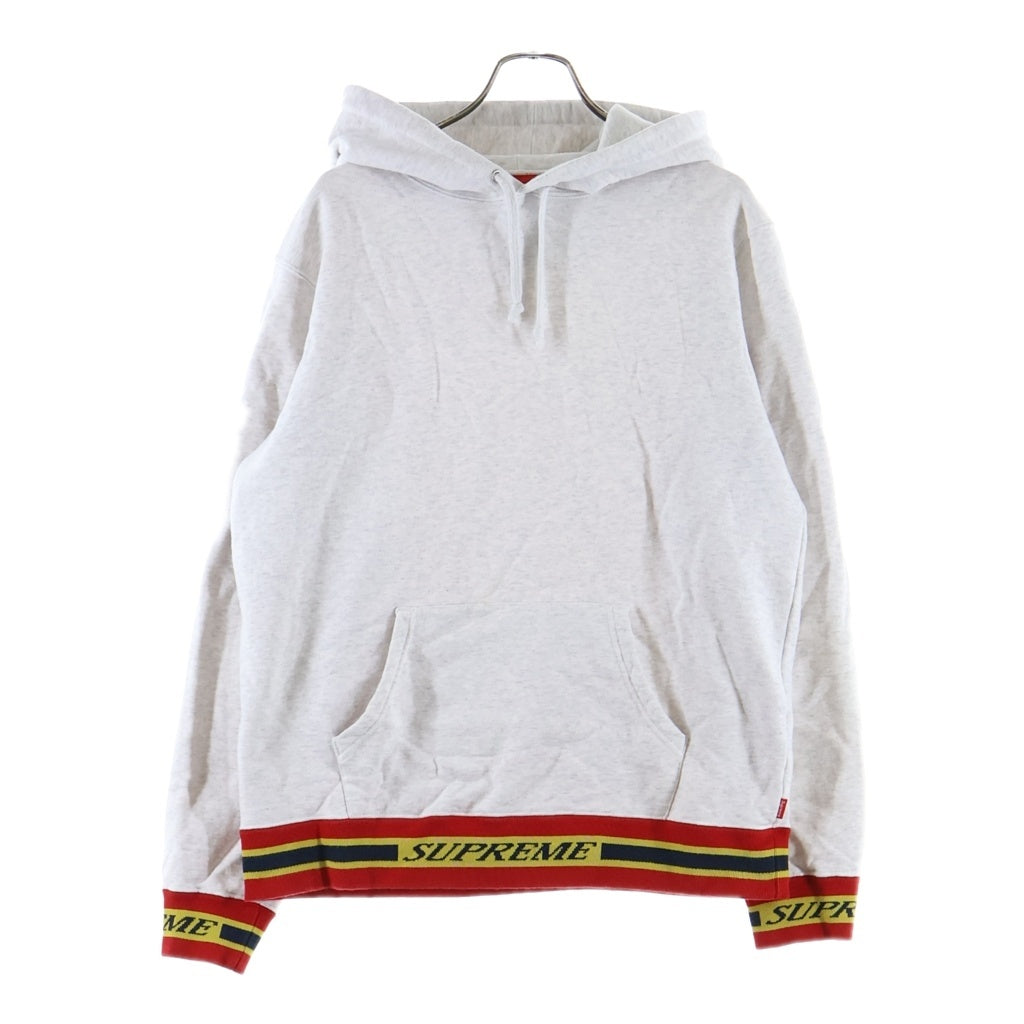 SUPREME(シュプリーム) 18AW Striped Rib Hooded Sweatshirt ストライプド リブロゴ プルオーバースウェットパーカー フーディー グレー