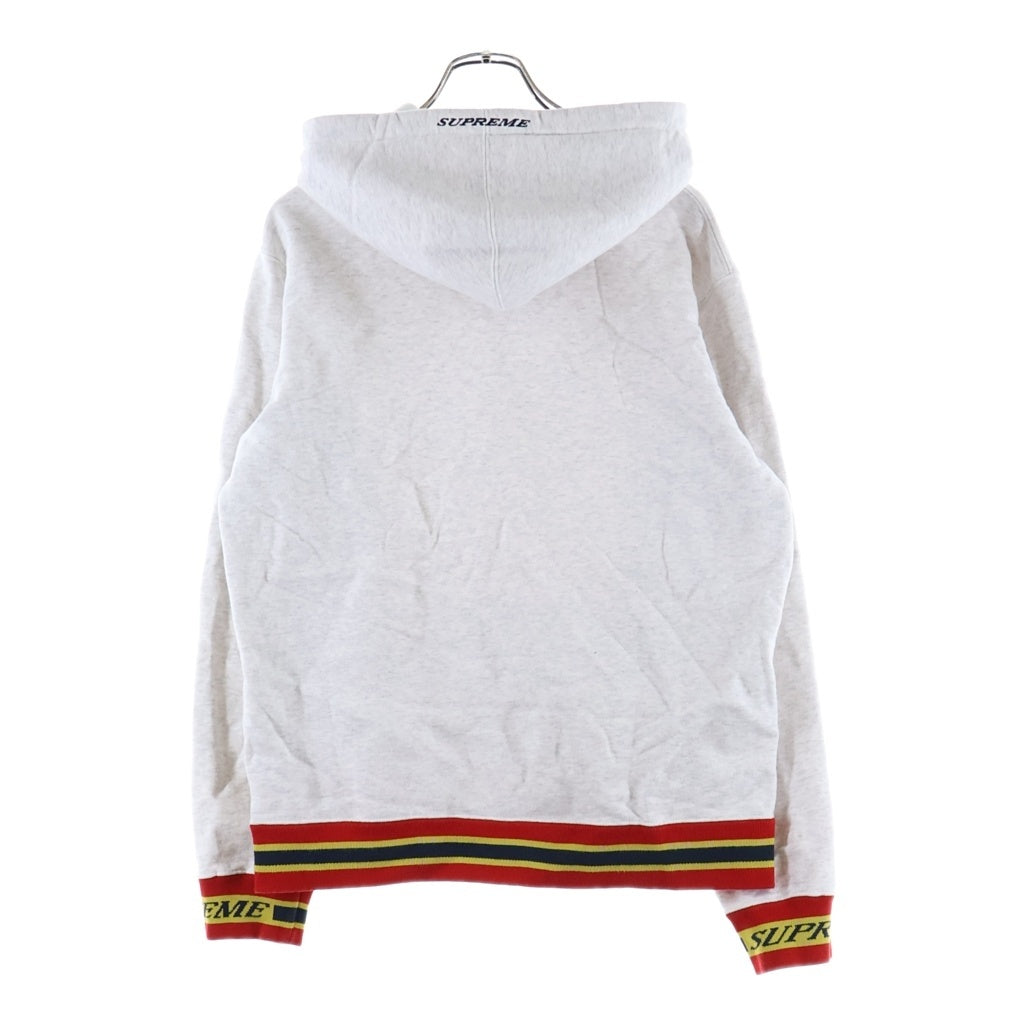SUPREME(シュプリーム) 18AW Striped Rib Hooded Sweatshirt ストライプド リブロゴ プルオーバースウェットパーカー フーディー グレー