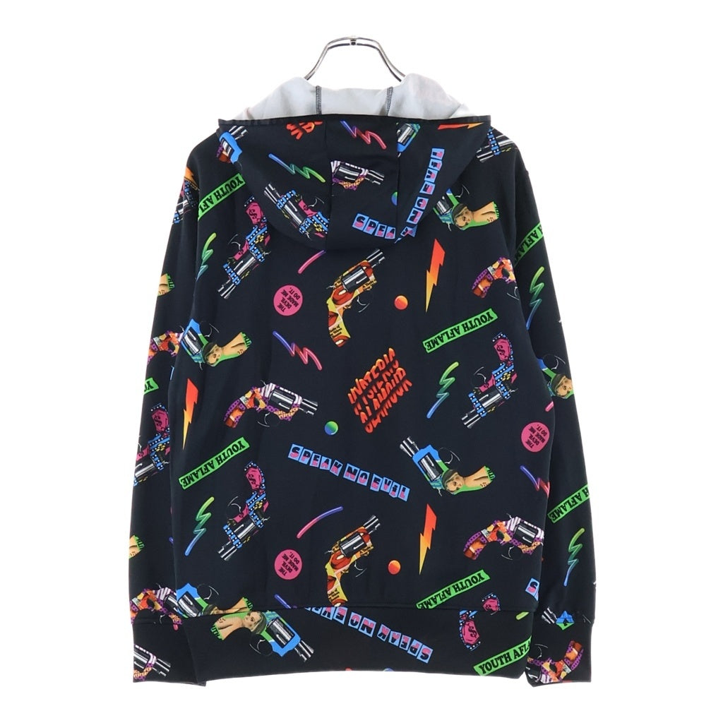 HYSTERIC GLAMOUR(ヒステリックグラマー) 総柄 ポリエステル ジップアップスウェットパーカー フーディー ブラック 02181CF02