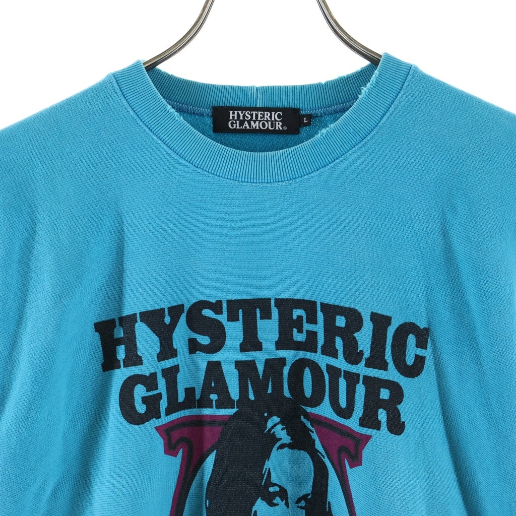 HYSTERIC GLAMOUR(ヒステリックグラマー) ダメージ加工 ガールプリント クルーネックスウェットトレーナー ブルー 0243CS03