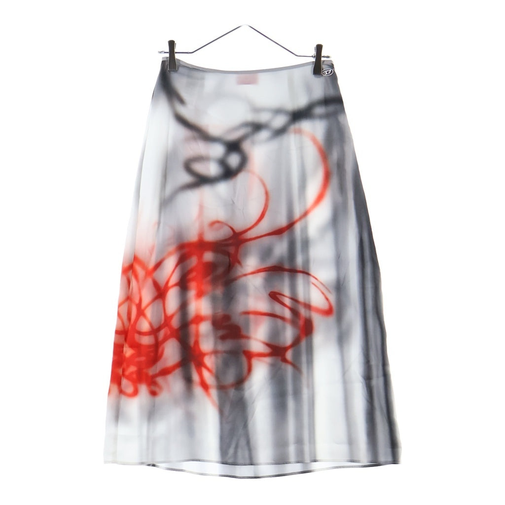 DIESEL(ディーゼル) O-RCHID-S1 SKIRT オーキッド グラフィティプリント サテンミディスカート レディース グレー/レッド A21251