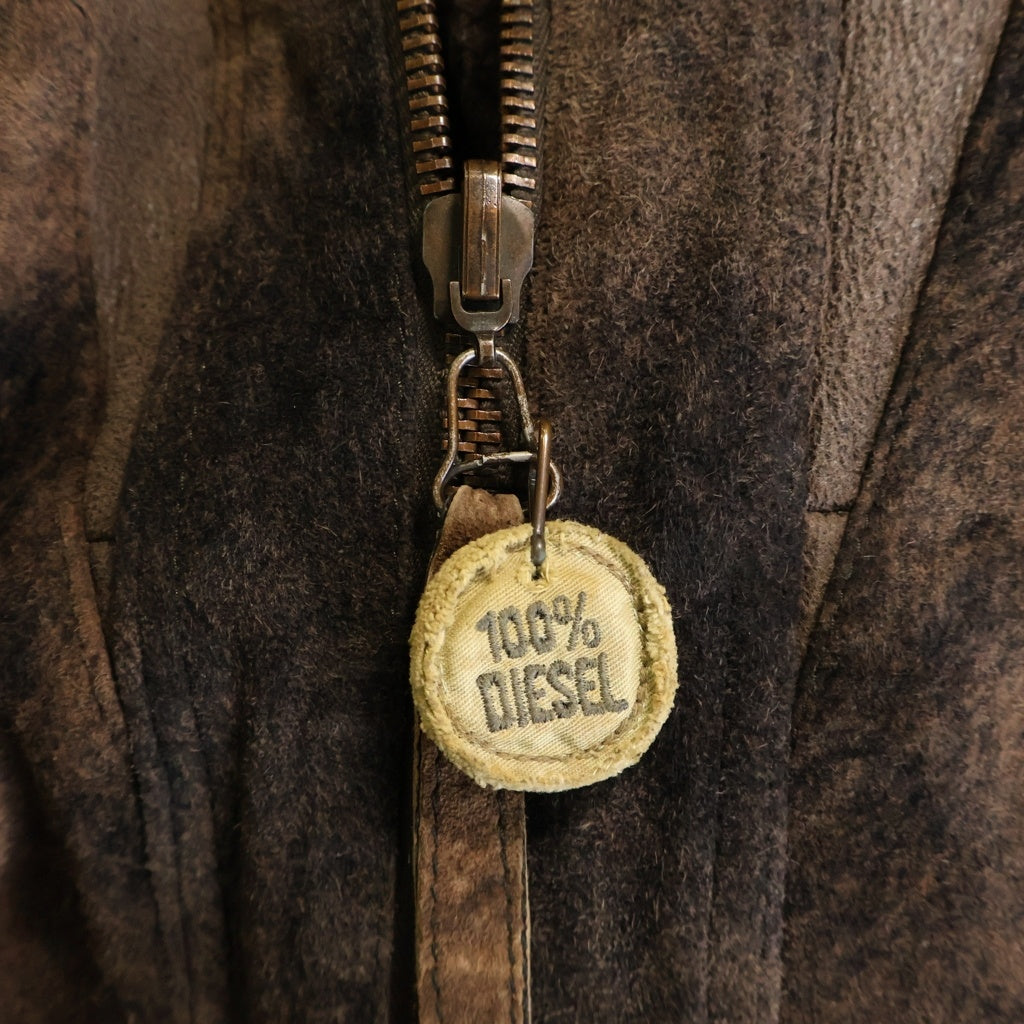 DIESEL(ディーゼル) センタージップボアフード パッチワーク スエードレザージャケット ブラウン