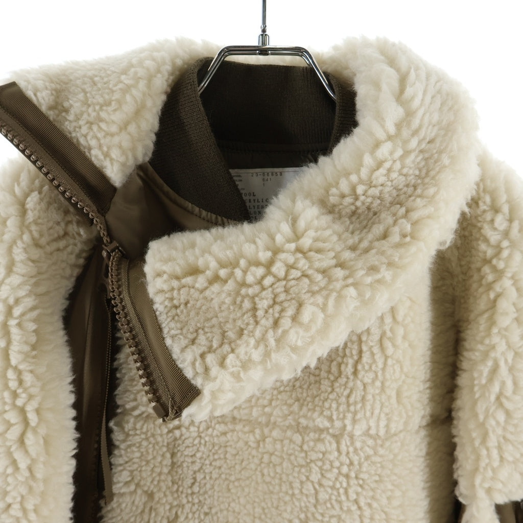 Sacai(サカイ) 23AW FOX SHEARLING NYLON BOMBER JACKET フォックスシェアリング ナイロンボンバージャケット ブルゾン レディース ベージュ 23-06858