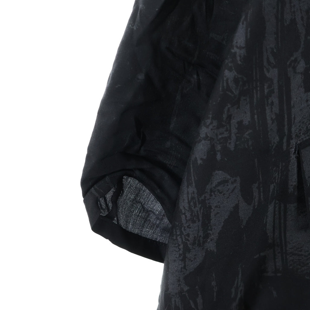 Y's(ワイズ) DUNGAREE LIGHT TWILL BIG JACKET バックプリント アシンメトリーデザイン キュプラ オーバーサイズ 2Bジャケット ブラック レディース YK-J12-217